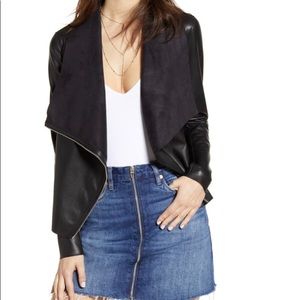 BLANKNYC Faux Leather Drape Front Jacket